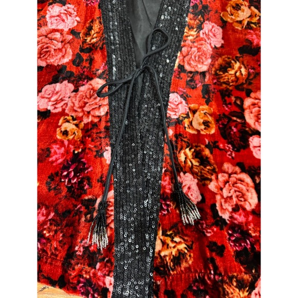 Johnny Was Women's Billie Short Kimono Velvet Floral Open Front Jacket Red Small - Picture 6 of 11